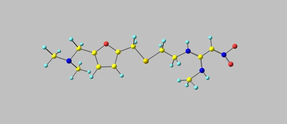 Ranitidine molecular structure isolated on grey Illustrazione stock
