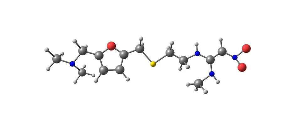 Ranitidine molecular structure isolated on white Illustrazione stock