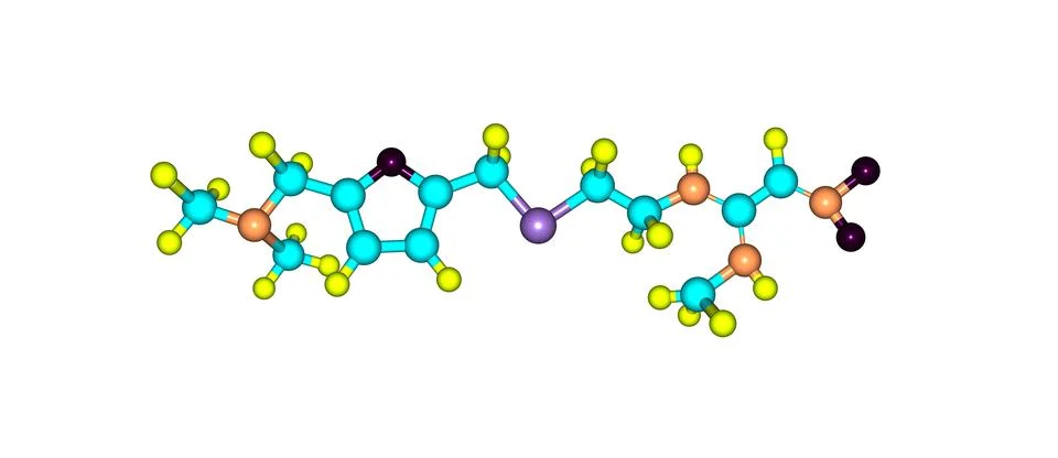Ranitidine molecular structure isolated on white Illustrazione stock