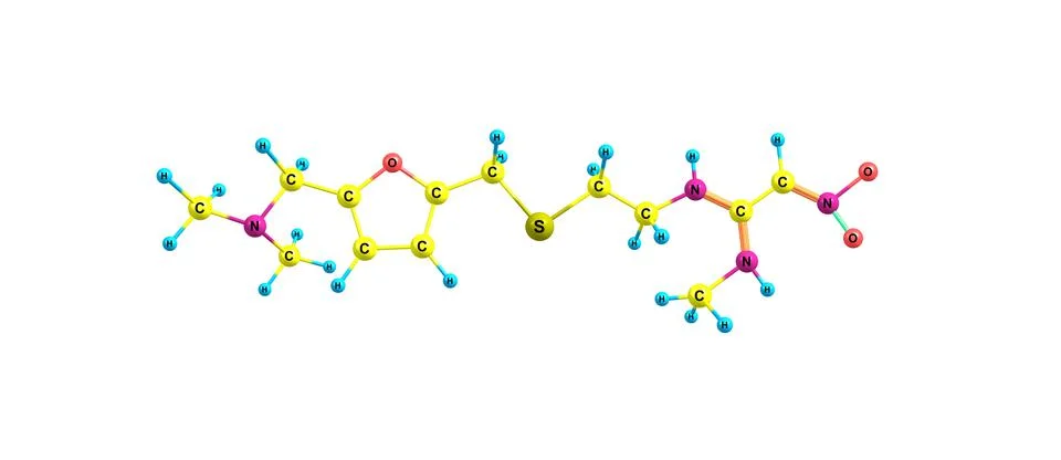 Ranitidine molecular structure isolated on white Illustrazione stock