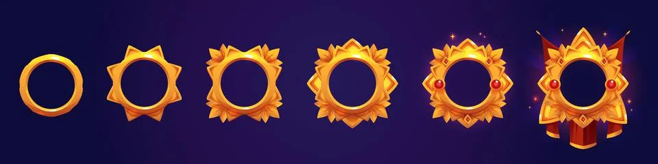 Rank frames, Ui game borders evolution vector set Stock Illustration