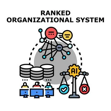 Ranked organizational system managing data and decisions Stock Illustration