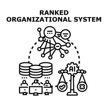 Ranked organizational system managing data and decisions Stock Illustration