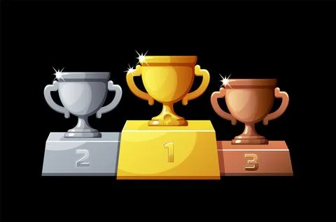 Ranked podium cups are silver, bronze and gold for the game. Stock-Illustration