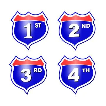 Ranking badge collection with four shield emblems showing first, second, third,  Stock Illustration