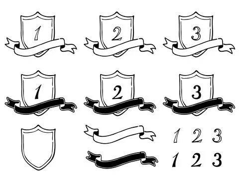 Ranking material for shields with diagonal ribbons. Stock Illustration