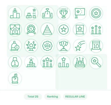 Ranking Vector Icon Repository containing 25 Regular Line Retina Ready Pixe.. Stock Illustration