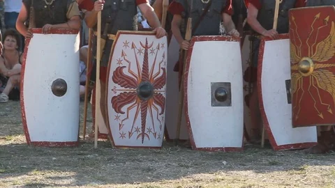 Ranks of knights with shields Stock Footage 84589677