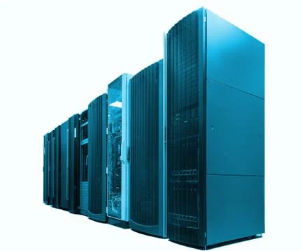 Ranks modern supercomputers in computational data center isolate, blue tone Foto stock