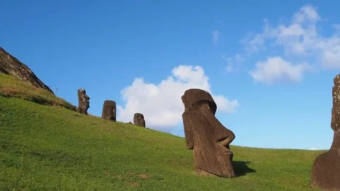 Rano Raraku Moais on Easter Island, Chile Stock Footage 81988433