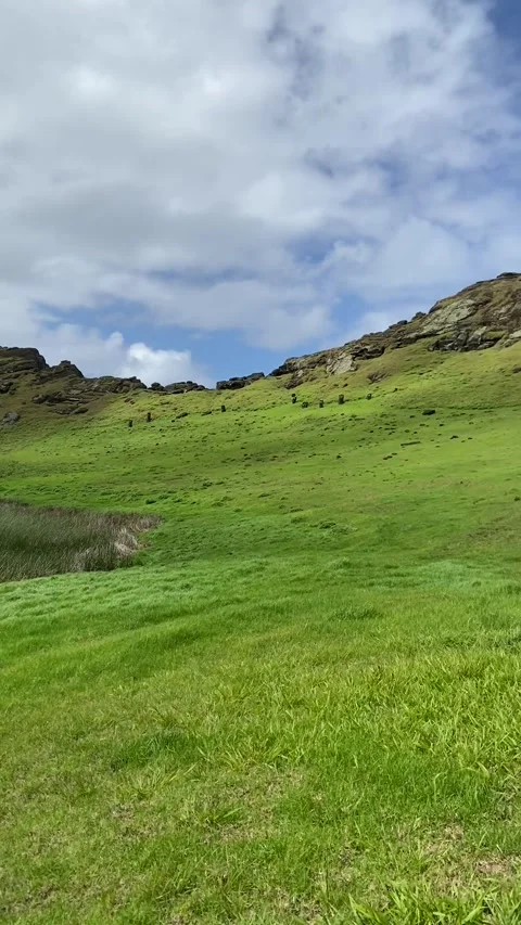 Rano Raraku volcano crater in Easter Island Stock Footage 342838762