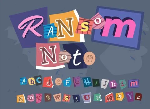 Ransom Alphabet vector font, cut paper note letters various style font for Stock Illustration