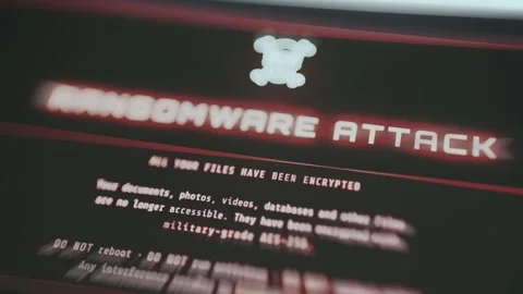 Ransom note on screen indicating a ransomware attack Stock Footage 335461254