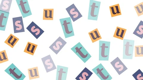 Ransom Note Style Cut Out Letters Pattern Scattered on White Background Stock Footage 345539494