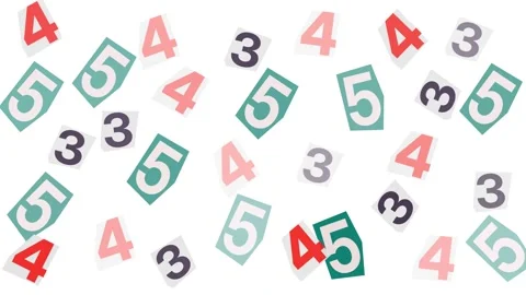 Ransom note style pattern with colorful cut out numbers on white background Stock Footage 345539500