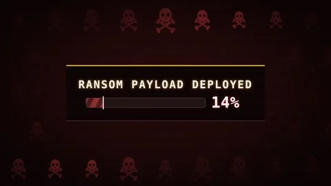 Ransom payload deployed skull grid hazard stripe alert bar loop 스톡 동영상 343535821