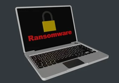 Ransomware 3D with padlocks - laptop Stock Illustration