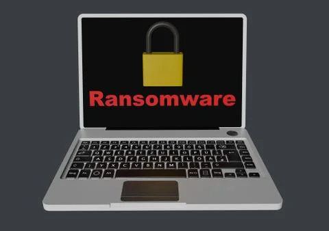 Ransomware 3D with padlocks - laptop Stock Illustration