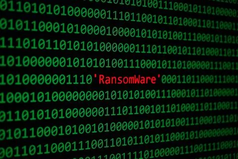 The RansomWare and Binary code Concept Security and Malware attack Stock Photos