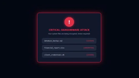 Ransomware attack alert animation with critical system warning and locked e.. Stock Footage 343507897