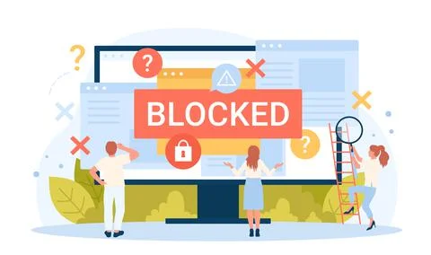 Ransomware attack and cyber protection for user account, blocked content for Illustration