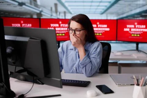 Ransomware Attack On Business Data Prompts Cyber Security Extortion Scam Stockfoto's