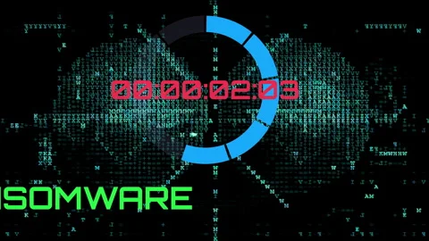Ransomware attack countdown with glitching data background 库存影片 337358831