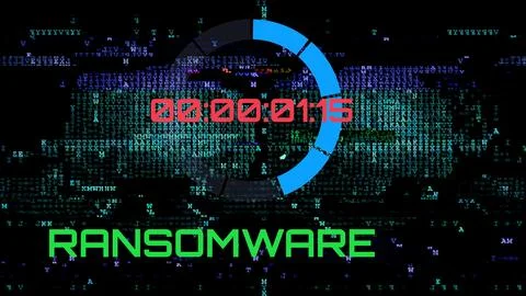Ransomware attack countdown with glitching data background 스톡 일러스트