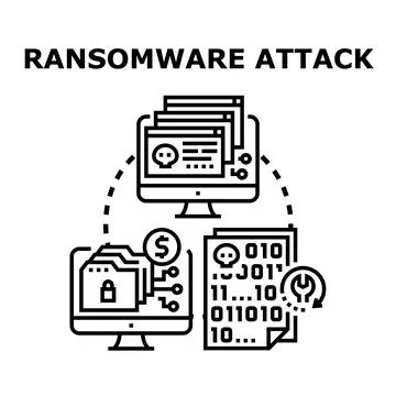 Ransomware attack encrypting data and demanding payment Stock Illustration