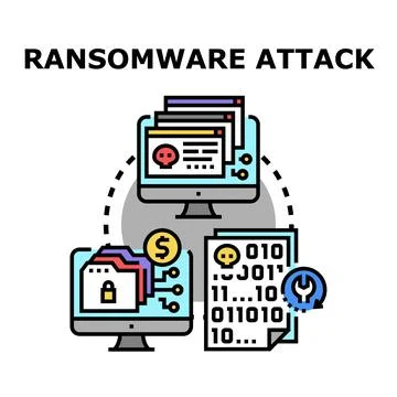 Ransomware attack encrypting data and demanding payment Illustrazione stock