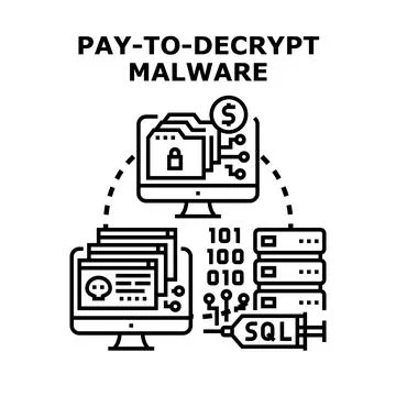 Ransomware attack encrypting data demanding money Stock Illustration