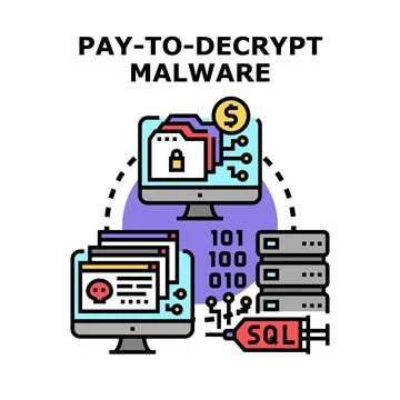 Ransomware attack encrypting data demanding money Stock Illustration