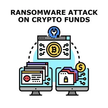Ransomware attack encrypting digital crypto funds Stock Illustration