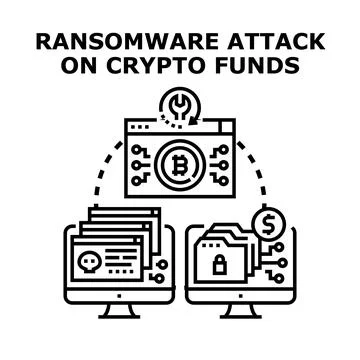 Ransomware attack encrypting digital crypto funds Stock Illustration