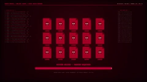 Ransomware attack encrypts files on digital screen. data recovery restores .. Stock Footage 346968961