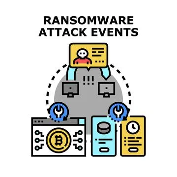 Ransomware attack events causing data cyber security issues Stock Illustration