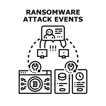 Ransomware attack events causing data cyber security issues Stock Illustration