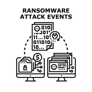 Ransomware attack events encrypting data on computers Illustration