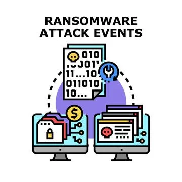 Ransomware attack events encrypting data on computers Stock Illustration