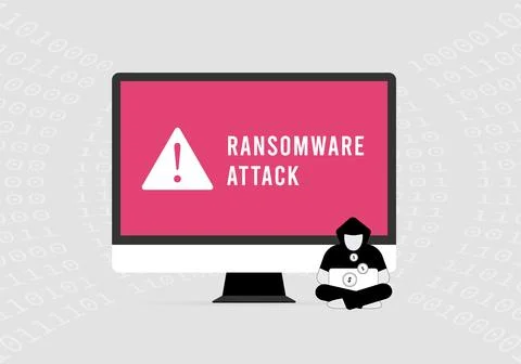 Ransomware Attack. Hacked Desktop PC Password. Cyber Security Threat. Ransomware Illustrazione stock
