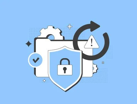 Ransomware attack recovery process with shield, folder protection, password Stock Illustration