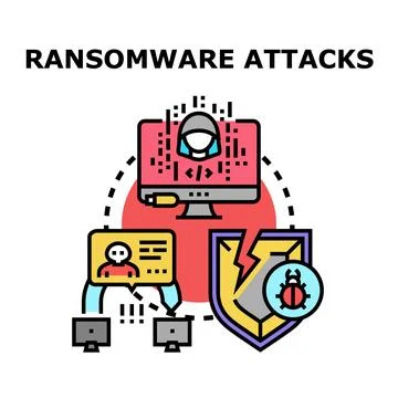 Ransomware attack spreading across computer network Stock Illustration