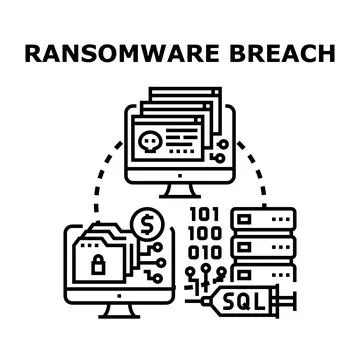 Ransomware breach incident infecting computer data system イラスト素材