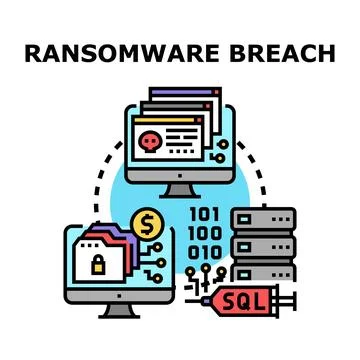 Ransomware breach incident infecting computer data system イラスト素材
