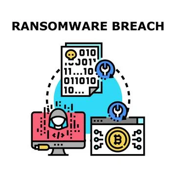 Ransomware breach system with data encryption and hacker payment Stock Illustration