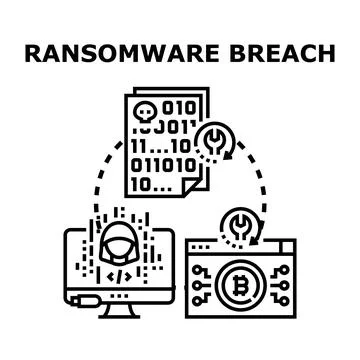 Ransomware breach system with data encryption and hacker payment Stock Illustration