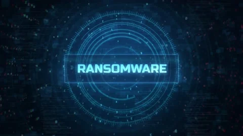 Ransomware computer hacking warning over technology HUD glitch background Stock Footage 197016989