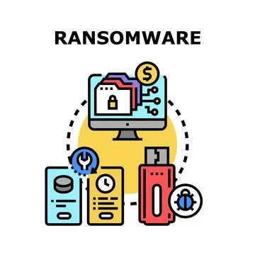Ransomware cyber attack concept displaying data encryption and digital threat Stockillustratie