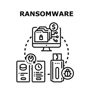 Ransomware cyber attack concept displaying data encryption and digital threat Stockillustratie