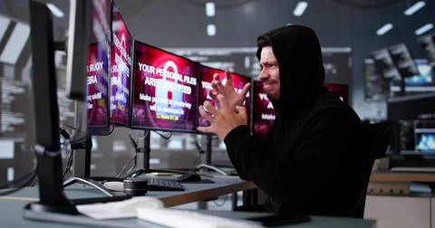 Ransomware Cyber Attack On Hacker Computer Stockfoto's